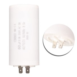 CBB60 60uF 50/60HZ AC250V Cylinder Shaped Run Round Capacitor CBB60 Air Compressor Running Capacitor for Compressor Motor Cool Heat Pump Washing Machine White