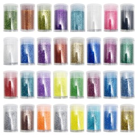 32 Colours Craft Glitter, Fine Glitter Powder Set, Glitter Powder for Crafts, Decoration, Nail Art, Cards, Paper