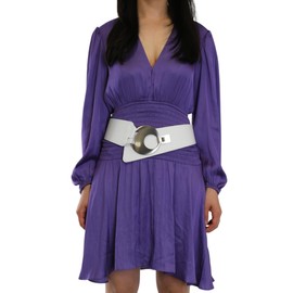 FASHIONGEN - Wide leather belt for women with round crossed buckle SOLAINE, White (silver buckle)