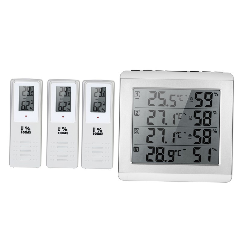 LCD Digital Wireless Indoor/Outdoor Thermometer Hygrometer Four-channel ℃/℉ Temperature Humidity