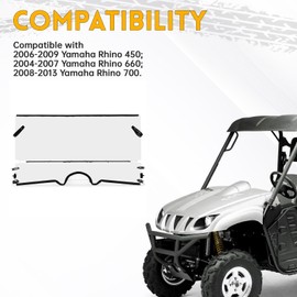KUAFU 0.177" Thick Flip Windshield Compatible with 2006-2009 Yamaha Rhino 450 / 2004-2007 Yamaha Rhino 660 / 2008-2013 Yamaha Rhino 700 Folding Windscreen - Clear