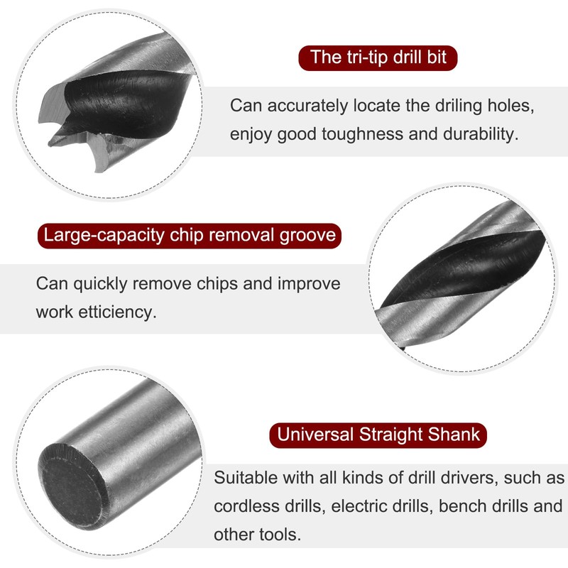 sourcing map Brad Point Drill Bits 13mm(33/64") Dia Straight Round