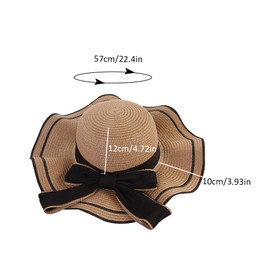 Women's Wide Brim Straw Hat, Summer Beach Sun Protection Hat with Bowknot (Khaki)