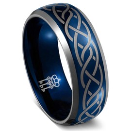 Three Keys Jewelry anillo de boda de tungsteno para hombre, 8 mm, argolla de compromiso azul, con nudo celta en láser