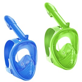 Snorkel Mask Full Face180 Degree Panoramic View Snorkeling Gear with Safe Smooth-Breathing System Anti-Fog Leakproof with Detachable Snorkeling Mount for Kid (Blue+Green)