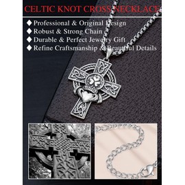 Shusukue Cross Pendant Chain 925 Sterling Silver Rose Cross Vintage Necklace Crucifix Chain Gothic Religious Jewellery Gift for Women Men Girls Boys, Sterling Silver
