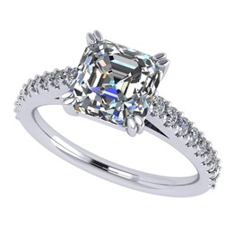NANA Jewels 2.00ct Asscher Cut Cathedral Solitaire Engagement Ring, Pure Brilliance Zirconia-Silver-Rhodium Plated-Size 11