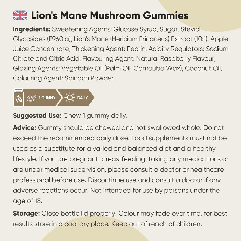 Lion's Mane Supplement High Strength | 90 Lion's Mane Gummies