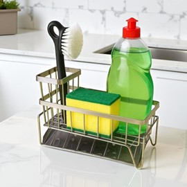 Big Kitchen Sponge Holder for Kitchen Sink Self-Draining Sink Caddy with Brush & Dishcloth Holders Stainless Steel Kitchen Organizer for Countertop Rustproof & Durable