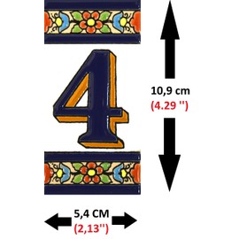 House numbers 4 inch. Handpainted house number tiles for signs, addresses and names. Address numbers for houses. House address numbers and letters. Design FLORES MEDIANO 4,29" x 2,13" (NUMBER 4)