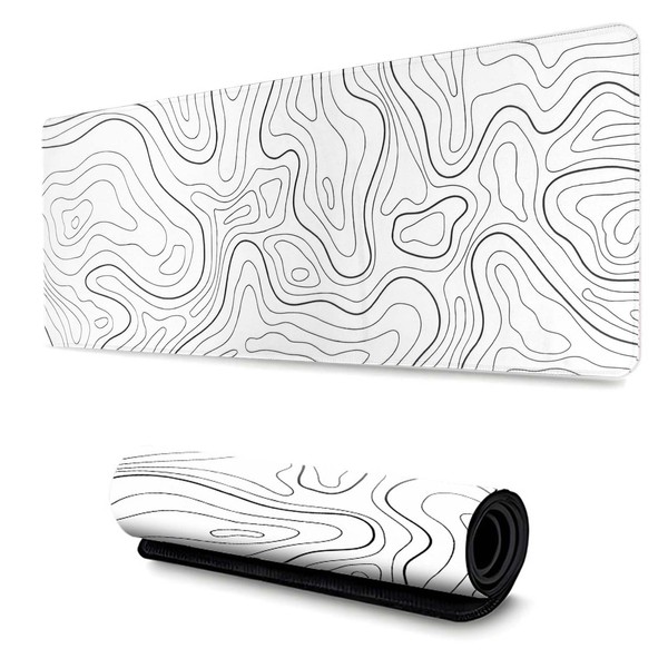 Large Gaming Mouse Pad 800x300x3mm Desk Pad Washable Keyboard Mouse Pad Gaming Minimalist Topographic Map Desk Mat Line Stitched Edges Mouse Pad Non-Slip Table Mat for PC, MacBook, Laptop (White)