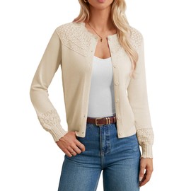 GRACE KARIN Women's Cardigan Sweaters 2025 Lightweight Long Sleeve Knit Sweaters Crew Neck Button Down Cardigans Apricot L