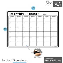 TMS A3 Monthly Planner Whiteboard | Magnetic Fridge Calendar for Meal Prep, Work or Family Planning | Made in the UK (A3, White)
