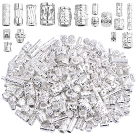 100 Gram Mixed Column Barrel Spacer Beads Vintage Alloy Tube Bar Shape Loose Charm Beads Accessories for DIY Bracelet Necklace Jewelry Making Findings, Bright Silver