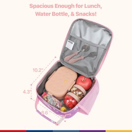 Bagseri Kids Lunch Bag for Girls - Insulated Kids Lunch Box for Daycare and School Reusable Meal Snack Bag with Water Bottle Holder, Easy-Clean Water-Resistant Fabric, Purple Cute Unicorn