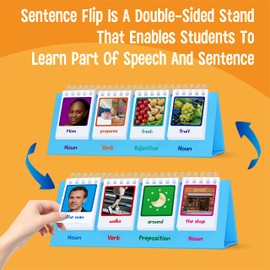 Sentence Flip Charts, 80 Double Sided Cards in Noun/Verb/Adjective/Preposition 40 New Sentence Building Freestanding Flip Chart Educational Learning Tool for School Supplies