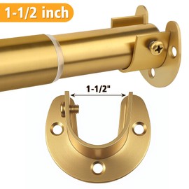 FIRJOY 2Pcs Heavy Duty Stainless Steel Closet Rod Bracket Holder (Gold, 1-1/2")
