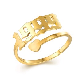 SKQIR Year Open Ring for Women,Men Promise Rings Engagement Wedding Band Stainless Steel Ring for Girl Jewelry Gift(Gold 1999)