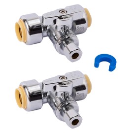 SUNGATOR Service Tee Stop Valve, 1/2 Inch Ptc x 1/2 Inch Ptc x 1/4 Inch Compression, No Lead 1/4 Turn Push Fit Water Valve Shut Off with Disconnect Clip, Push-to-Connect PEX, Copper, CPVC (2-Pack)