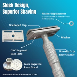 TIMELESS RAZOR Aluminum Double Edge Safety Razor - Luxury Men's Safety Shaving Razor - Travel Razor w/Razor Stand & Custom Design Razor Handle - Compatible w/Double Edge Razor Blades - Made in USA