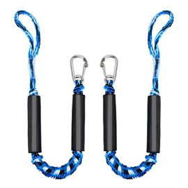 2 PK Bungee Dock Lines for Boats 2FT with 316 Stainless Clip Boat Accessories Marine Grade Boat Rope Boating Accessories Boat Dock Lines Jet Ski or PWC Mooring Boat Lines & Dock Ties (Blue, 2 FT)