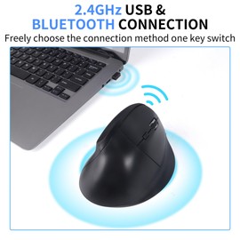 Ergonomic Mouse, Wireless Bluetooth Vertical Mouse, 1600 DPI Optical Tracking with USB Receiver, 6 Adjustable DPI Levels, Dual Mode Computer Mice for Laptop PC Windows,Linux, Mac, Chrome-Black