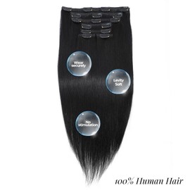 Moucyo Clip In Hair Extensions 7pcs/120g, 100% Remy Clip In Hair Extensions Real Human Hair 16 Inch, 16clips Seamless Clip In Hair Extensions for Women (16inch, Natural Black)