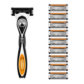 BIC Hybrid 5 Flex Refillable Men's Razor, 1 Weighted Handle and 10 Nano-Tech Titanium 5-Blade Refills with Precision Blade - Bundle of 1+10
