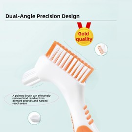 Denture Cleaning Brushes 2-Pack with Dual-Angle Heads - Soft Nylon Bristles & Ergonomic Grip, Travel Brush Kit for Seniors (Orange/Blue) | Denture Care Essentials, Heartwarming Gift for Elderly