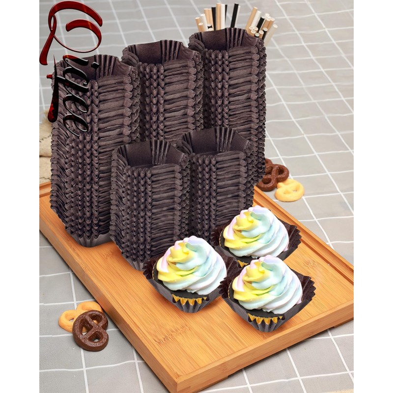 qiqee 500pcs Coffee Square Cupcake Liners Muffin Linner No Smell,