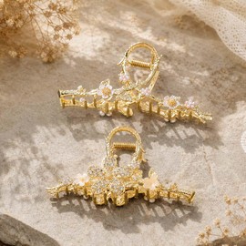Flower Gold Hair Clip Rhinestone Fancy Hair Claw Clips for Women