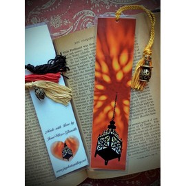 Moroccan Lantern Nights Dancing Flame Glow Lamp Fire Candle Photo Laminated Bookmark w/Bronze Lantern Charm Fine Art Photography Bookmark