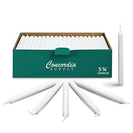 Concordia Supply Church Candles for Candle Light Service Vigil - 5.75" x 1/2" Bulk White Candles for Memorial, Congregational, Shabbat, Wedding, Communion, Baptism & Christmas Ceremonies - Box of 100