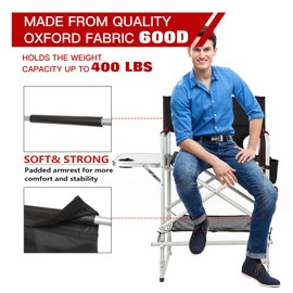 Tall Makeup Chair for Makeup Artist 41'', Directors Chairs Foldable, Portable Makeup Artist Chair Bar Height, Folding Directors Chair with Table, Cup Holder, Storage Bag & Footrest - Supports 400 lbs