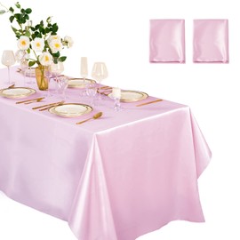 Horbaunal 2 Pack Light Pink Satin Tablecloth 60 x 102 Inches Rectangle Satin Table Cover Bright Silk Table Cloth Smooth Table Decoration for Wedding Party Banquet
