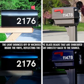 White Reflective Mailbox Numbers Sticker Decal | 4 inch, 4 set | Premium Self Adhesive Numbers | for Outside, House, Trash Cans | Pre-cut for Effortless Align
