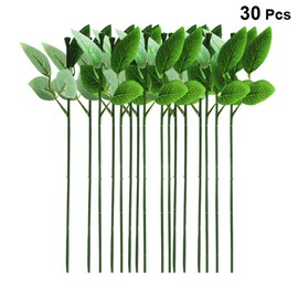 LIOOBO 30PCS Floral Wire Stem with Leaves Artificial Plastic Rose Floral Wire DIY Craft Bouquet Making Floral Arrangement Tools