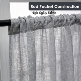Beda Home Linen Textured Curtain Panels for Kitchen Living Room; Light Filtering Rustic Short Panels for Small Windows Bedroom/Bathroom/Basement Privacy Added Rod Pocket Design (Grey, 36x36-2PCs)