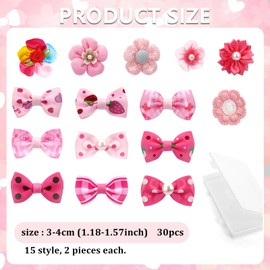 Draupnir 30PCS(15pairs) Small Dog Hair Bows, Dog Bows Small Size Dog with Rubber Bands Handmade Puppy Bows Dog Hair Accessories Cute Puppy Dog Small Hair Bows Grooming Hair Accessories (Pink) ﻿