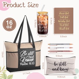 Shinylin 7 Pcs Christian Gift Set for Women Inspirational Presents with Glass Cup, Tote Bag Makeup Bag Notebook Pen(Beige)