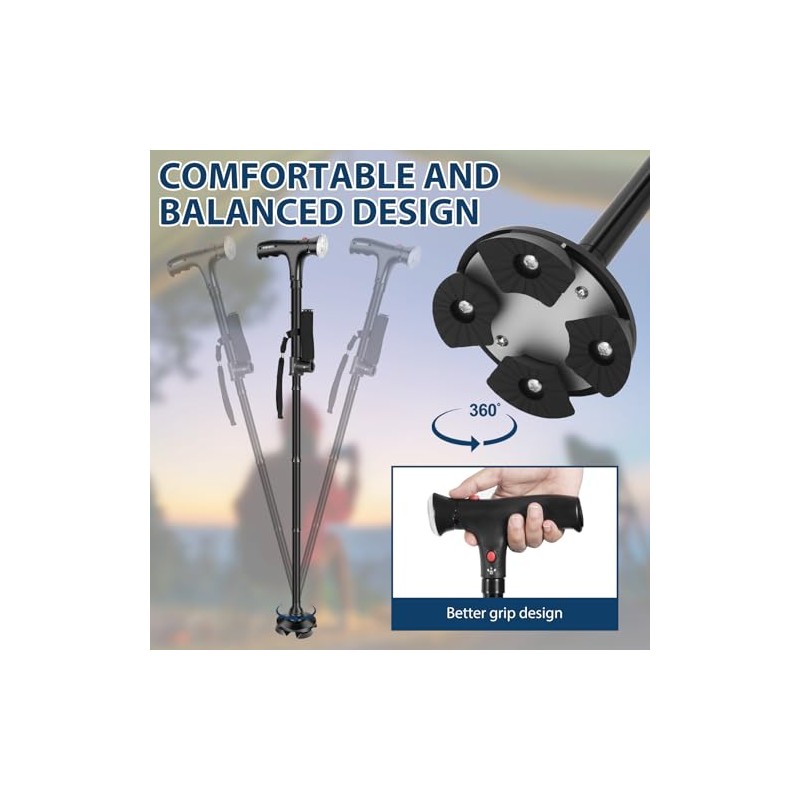 Folding Walking Cane with LED Light, Adjustable Collapsible Standing Canes