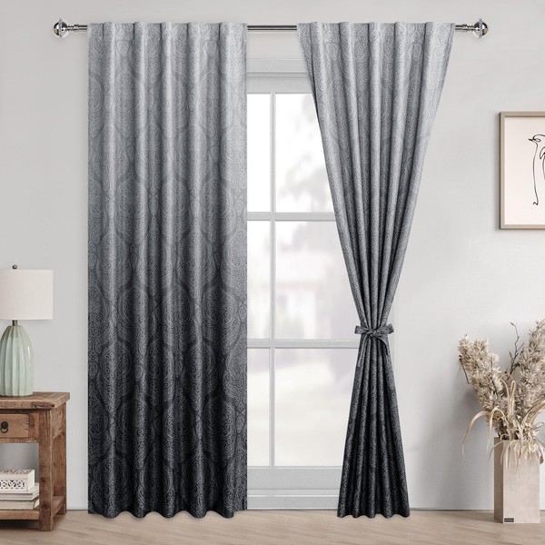 DWCN Ombre Blackout Curtains for Bedroom - Back Tab &