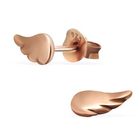 Monkimau Girls' Angel Wings Stud Earrings 925 Sterling Silver Real Silver with Rose Gold Plated, Sterling Silver, No Gemstone