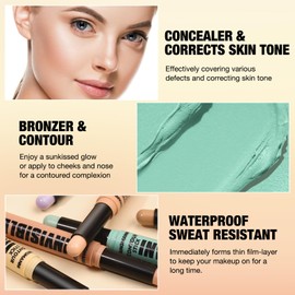 LANGMANNI Multi-Use Face Contour Stick,Highlighter & Concealer Stick, Combo Use For Correcting Color Balancing (#01+#02 Yellow+Green)