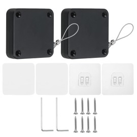 PATIKIL Punch-Free 1200g Automatic Sliding Screen Door Closer, Multifunctional Storm Sensor Door Closer with Steel Drawstring for Bedroom Storm Bathroom Study Room, Black 2Pcs