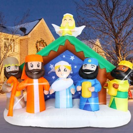 DearSun 8FT L Christmas Inflatable Nativity Scene with Build-in LED Lights, Blow up Christmas Inflatable Outdoor Decorations Nativity Sets Large Party Yard Decoration
