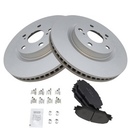 TRQ Front Ceramic Brake Pad Kit & Coated Rotor Pair Kit w/Chemicals Compatible with 2009-2010 Pontiac Vibe 2011-2016 Scion tC 2017-2018 Toyota Corolla iM 2009-2013 Matrix 2006-2018 RAV4
