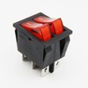 Double Rocker Switch 6-Pin 250V 16A/AC Red Rocker Illuminated On/Off
