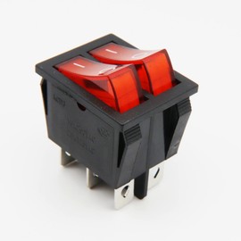 Double Rocker Switch 6-Pin 250V 16A/AC Red Rocker Illuminated On/Off