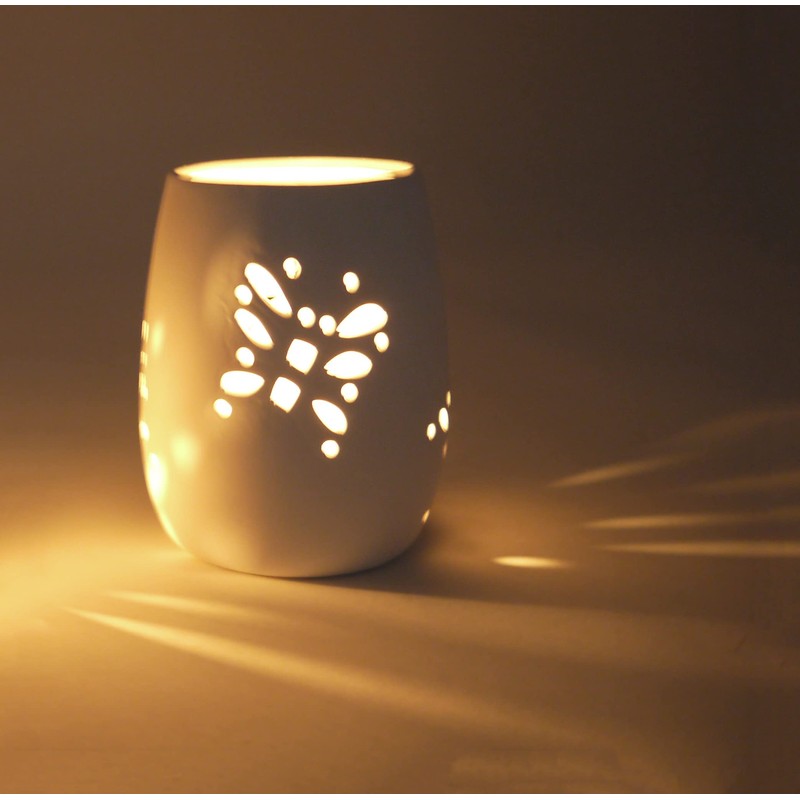LED Solar Lantern Butterfly Ceramic White with Changing Light Colours